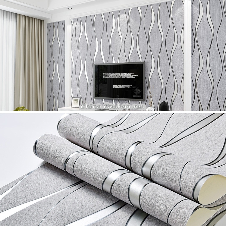 Simple 3D Water Ripple Non-woven Wallpaper Home Decoration Wall Sticker(Light Grey)