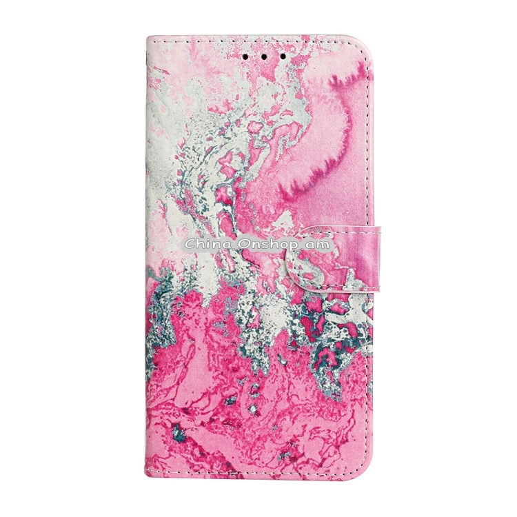 For Xiaomi Mi Note 10 Lite Colored Drawing Marble Pattern Horizontal Flip PU Leather Case with Holder & Card Slots & Wallet(Pink Sea Water)