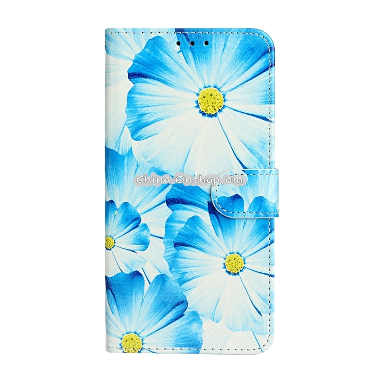 For Xiaomi Mi Note 10 Lite Colored Drawing Marble Pattern Horizontal Flip PU Leather Case with Holder & Card Slots & Wallet(Blue Flower)
