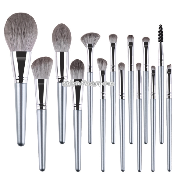 14 in 1 Makeup Brush Set Beauty Tool Brush for Beginners, Exterior color: 14 Makeup Brushes + Silver Tube