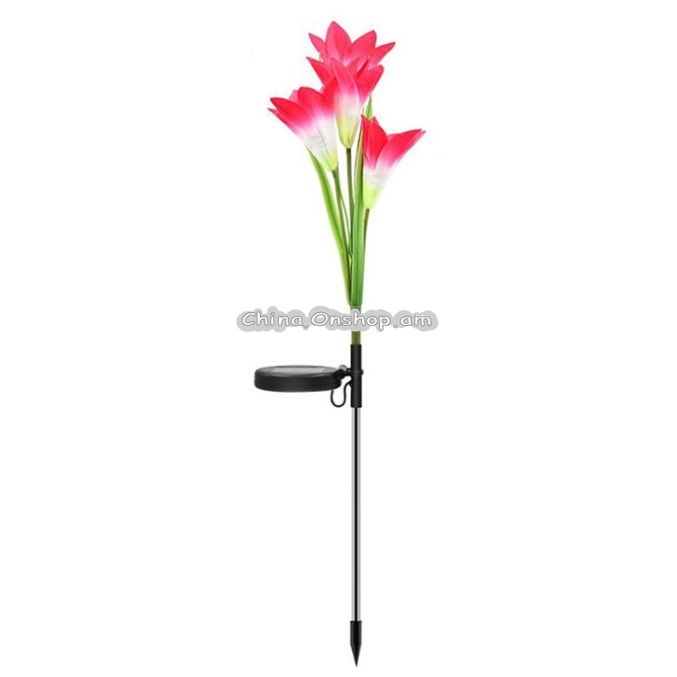 Simulated Lily Flower 4 Heads Solar Powered Outdoor IP55 Waterproof LED Decorative Lawn Lamp, Colorful Light