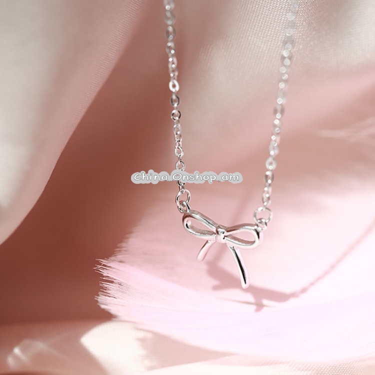925 Sterling Silver Bowknot Necklace Women All-Match Simple Jewelry