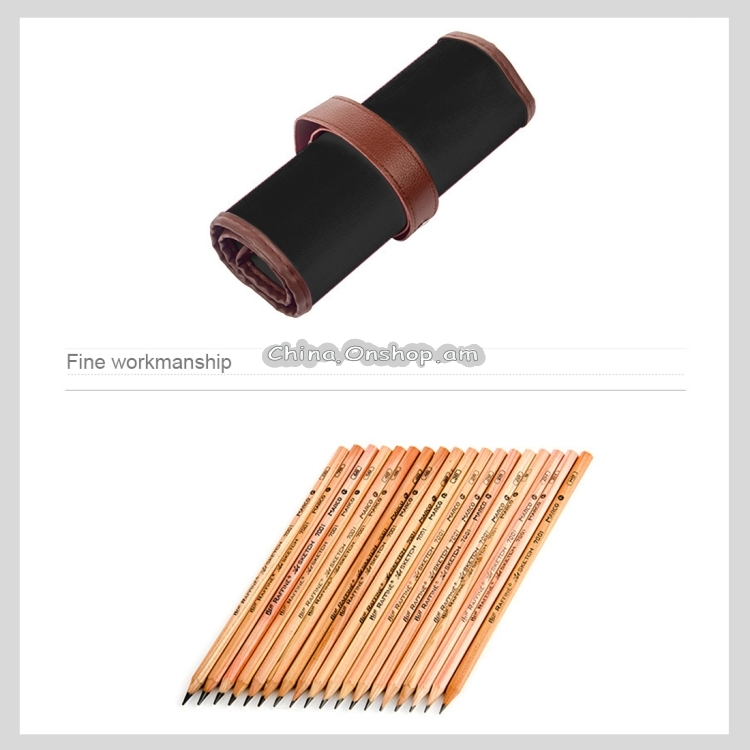 Beginner Sketching Tools (18 PCS Sketching Pencils + Charcoal Pencil + Erasers + Pen Curtain + Art Knife) Sketching Set