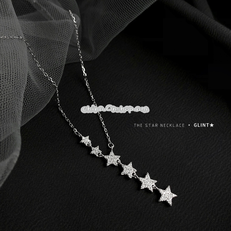 925 Sterling Silver Diamond Star Necklace Temperament Sweet Jewelry