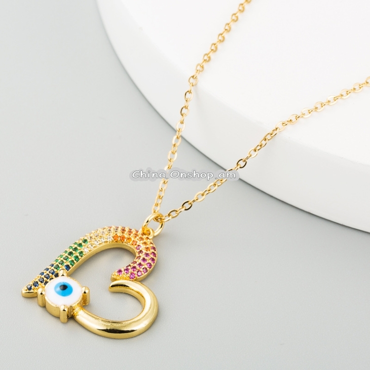 Female Simple Blue Eyes Heart-shaped Copper Inlaid Zircon Clavicle Chain