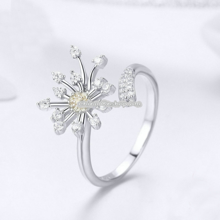 S925 Sterling Silver Ladies Ring Dandelion Love Diamond Ring