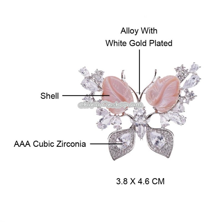 Butterfly Brooch Natural Shell Animal Corsage Female Zircon Suit Accessories