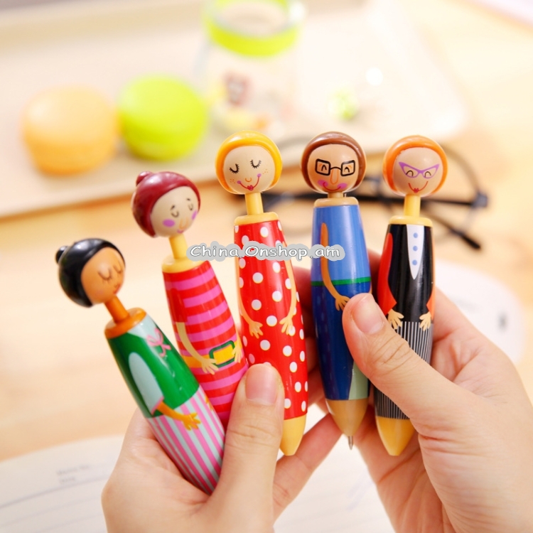 4 PCS Creative Cute Cartoon Little Girl Chunky Ballpoint Pen Gift Stationery School Office Supply Random Color Delivery, Ink Color