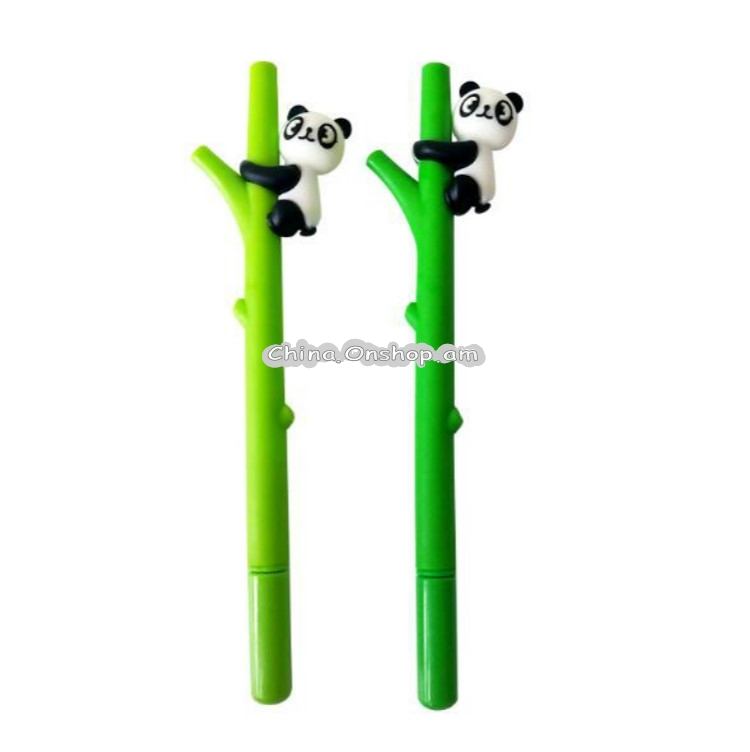 2 PCS Cartoon Creative Bamboo Panda Shape Pen Student Supplies Gel Pen, Refill Color:Black, Written:0.5mm