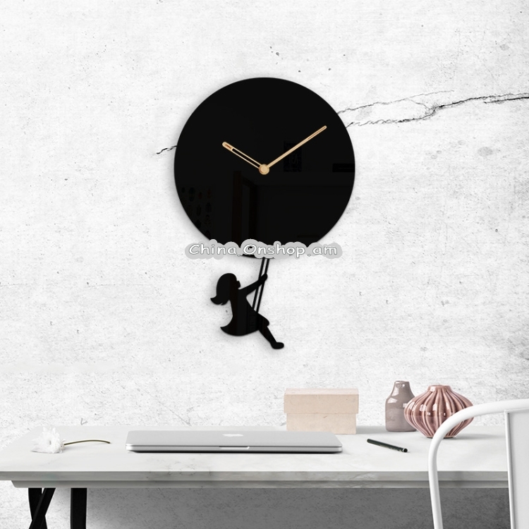 Swing Simple Personality Wall Clock Living Room Bedroom Wall Decoration Acrylic Clock(Black)