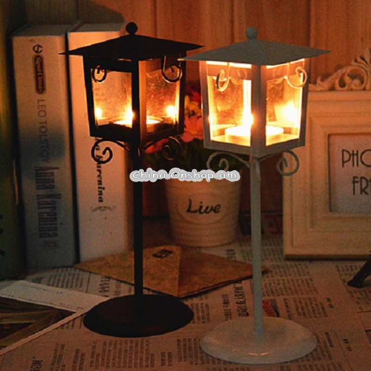 Glass Retro Wrought Iron Street Lamp Candle Holder Home Wedding Decoration