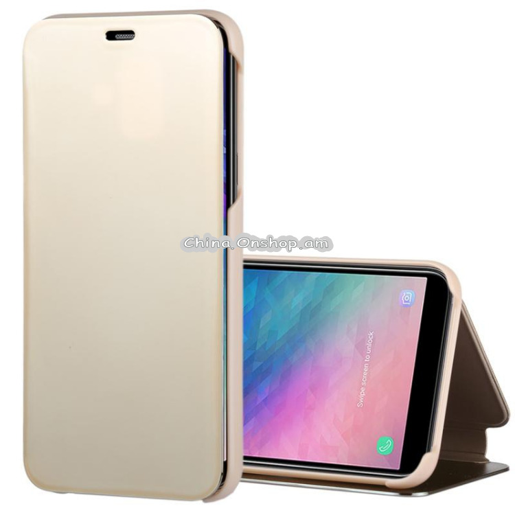 Electroplating Mirror Horizontal Flip Leather Case for Galaxy A6+ (2018) , with Holder