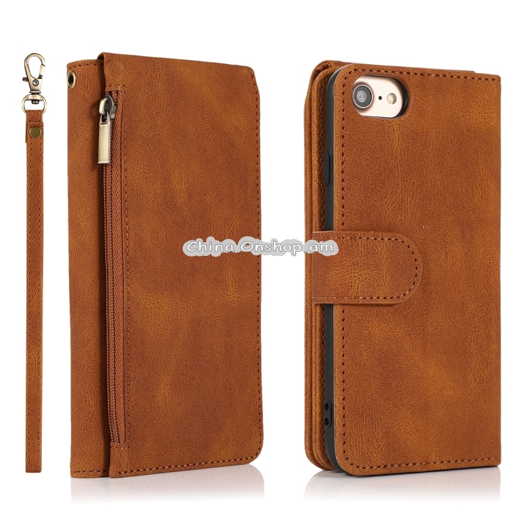 Skin-feel Crazy Horse Texture Zipper Wallet Bag Horizontal Flip Leather Case with Holder & Card Slots & Wallet & Lanyard