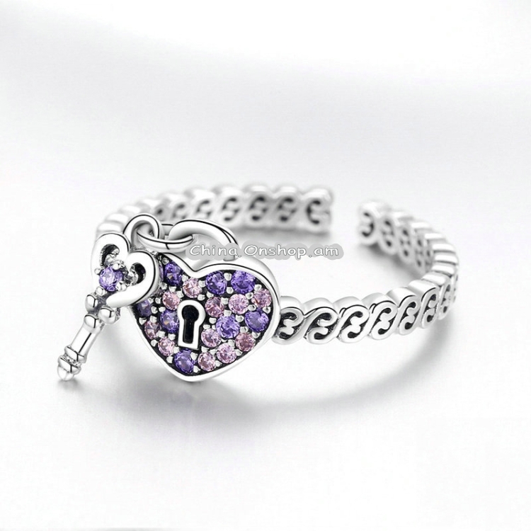 Promise S925 Sterling Silver Ladies Ring Heart Lock Open Ring