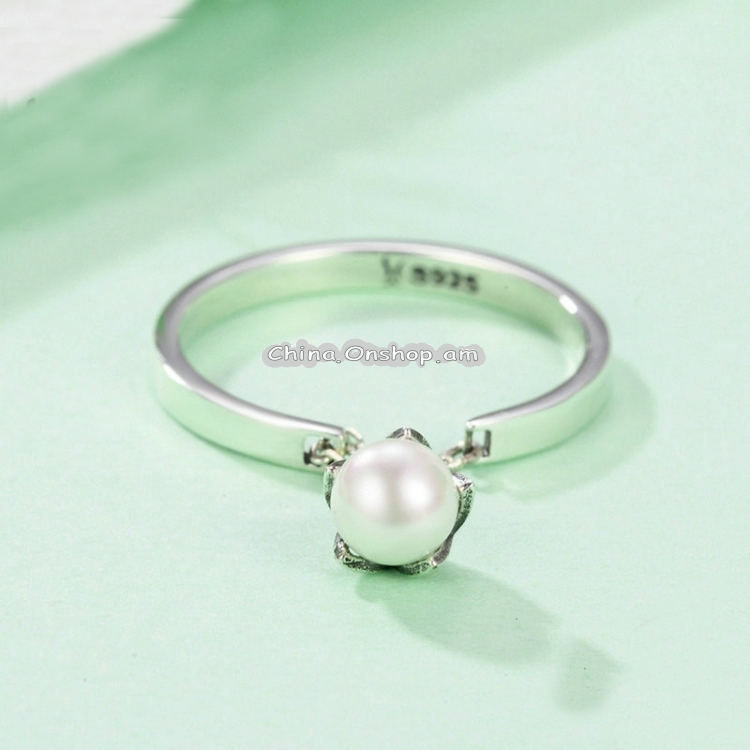 S925 Sterling Silver Ring Open Shell Beads Ladies Ring