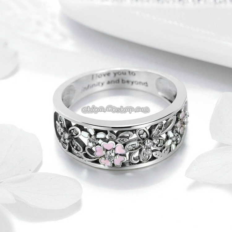 S925 Sterling Silver Ring Flower Dance Fashion Personality Ring, Size:8 US