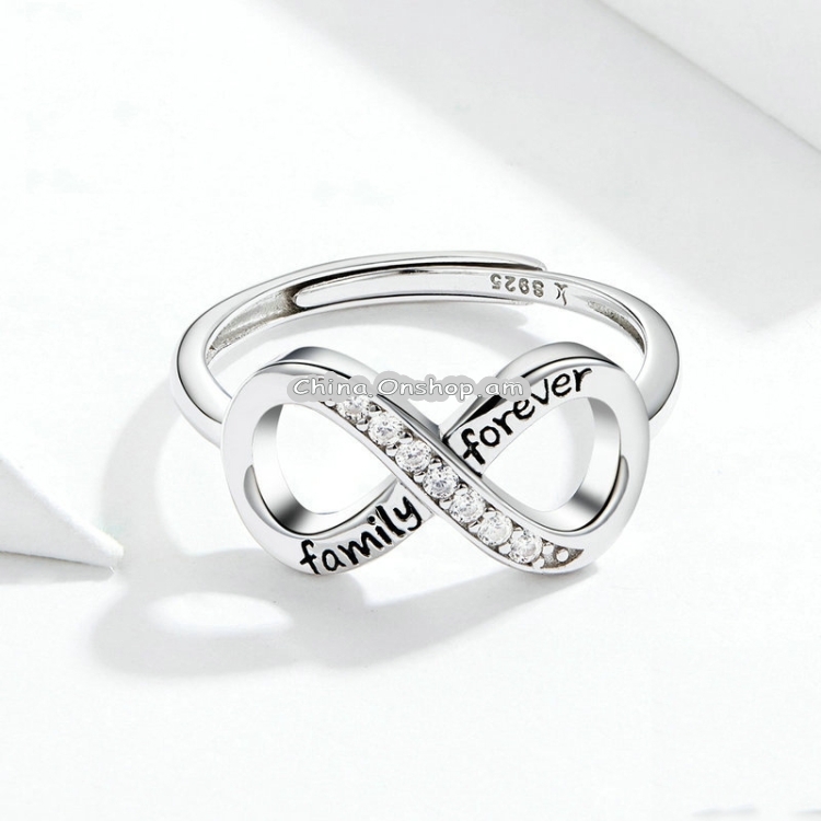 S925 Sterling Silver Ring Infinite Love Opening Adjustable Platinum Plated Ring