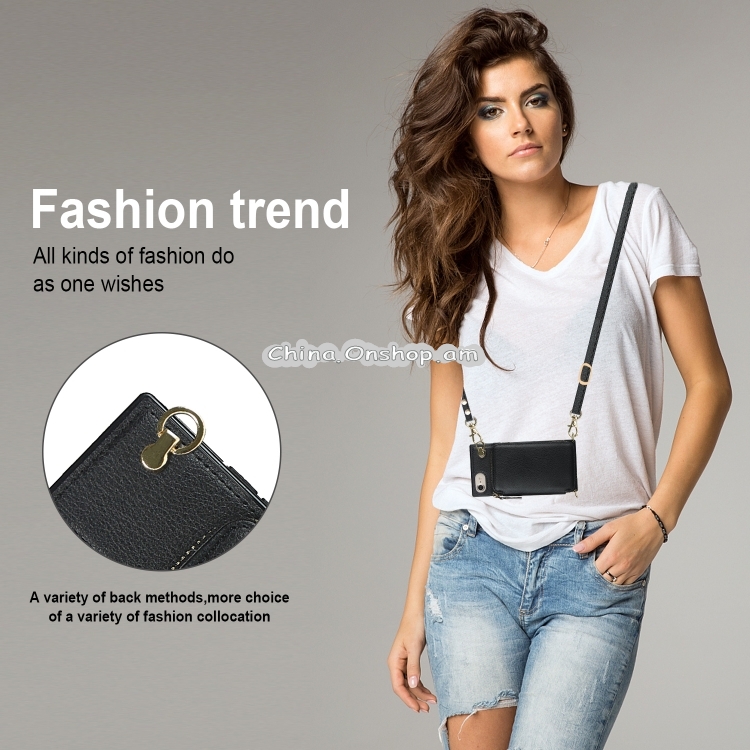 Cross-body Zipper Big Wallet Bag Square TPU+PU Back Cover Case with Holder & Card Slots & Wallet & Strap
