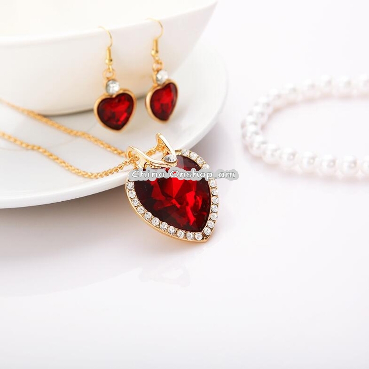 Elegant Heart Shaped Crystal Zirconia Necklace Earrings Jewelry Set for Women