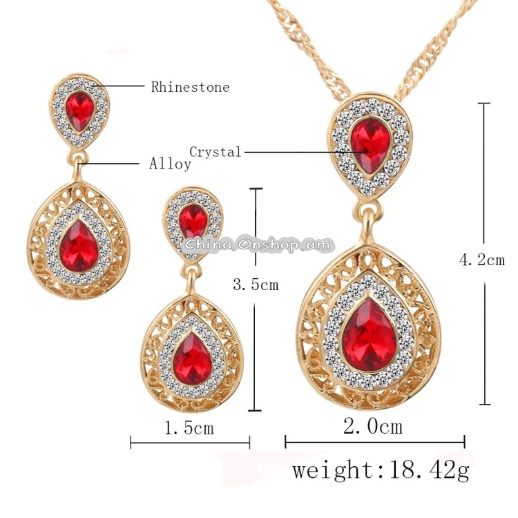 Women Crystal Water Drop Pendant Necklaces Earrings Sets