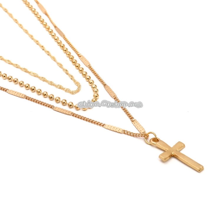 Women Handmade Multi Chains Cross Pendant Necklace