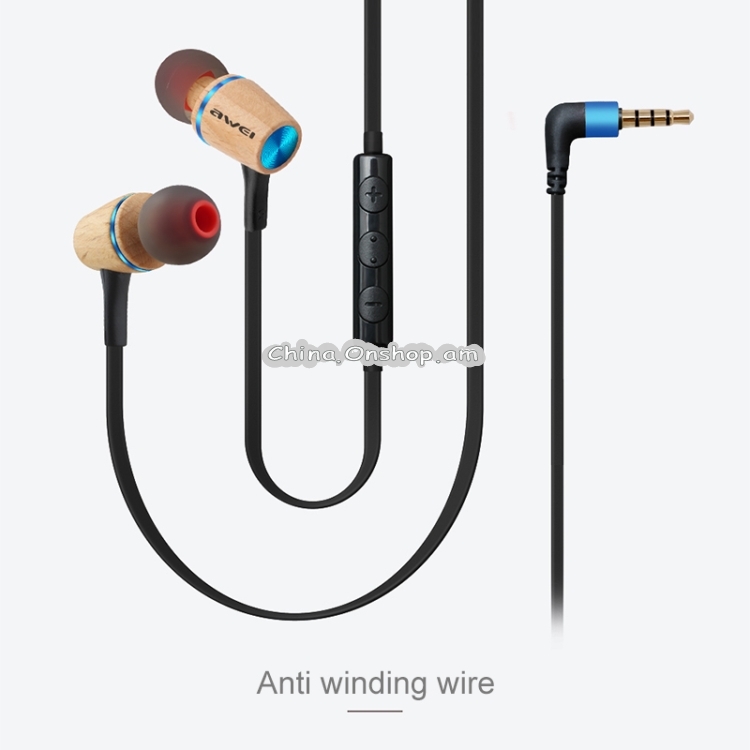 awei ES-80TY TPE Wood In-ear Wire Control Earphone with Mic