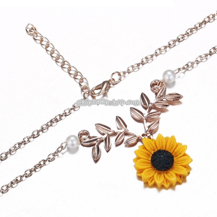 Delicate Sunflower Pendant Necklace Women Creative Imitation Pearls Jewelry Necklace
