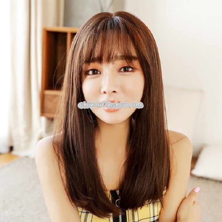 Realistic Long Straight Hair Wig Synthetic Fiber Headgear For Women, Style:Long Brown Black 67CM
