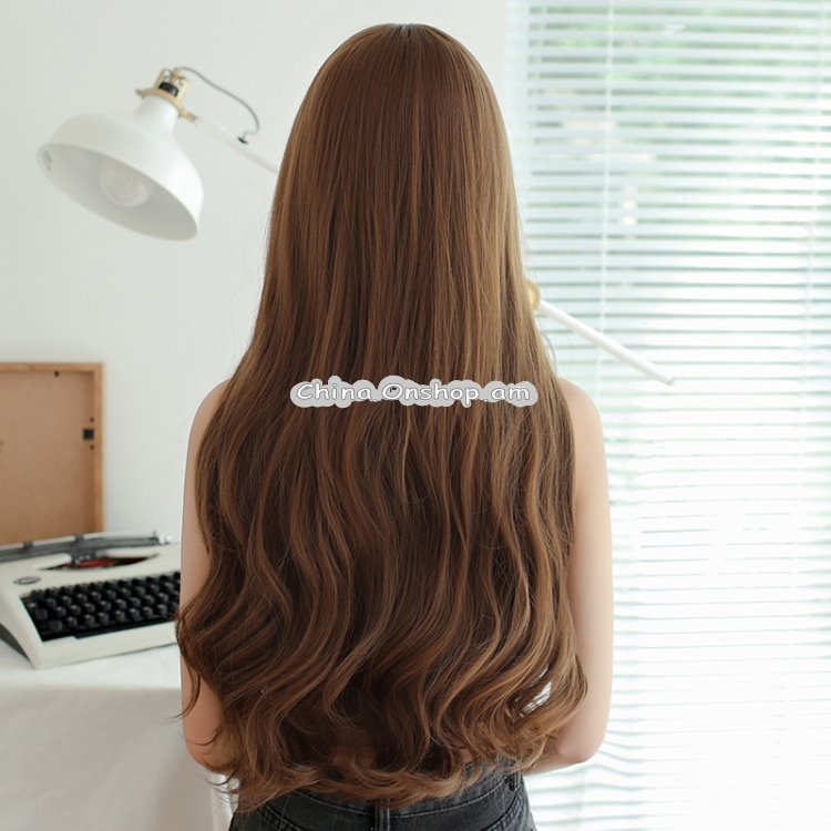 73cm Women Natural Wig Long Wavy Curly Hair With Bangs Chemical Fiber Wig
