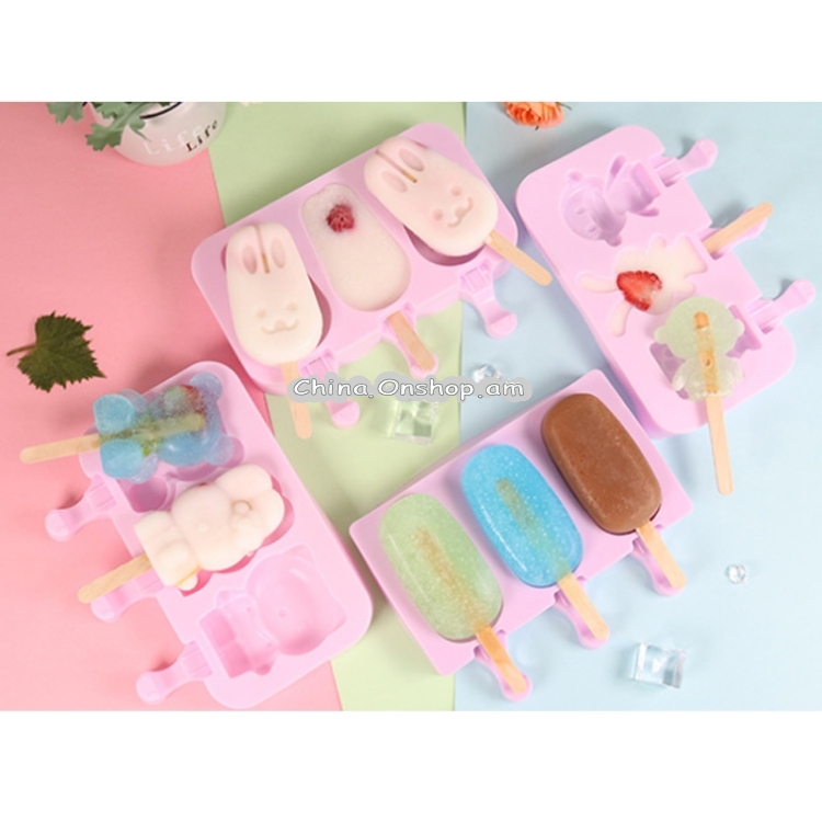 Cute Cartoon Silicone Ice Cream Popsicle Mold with Lid & Stick, Style