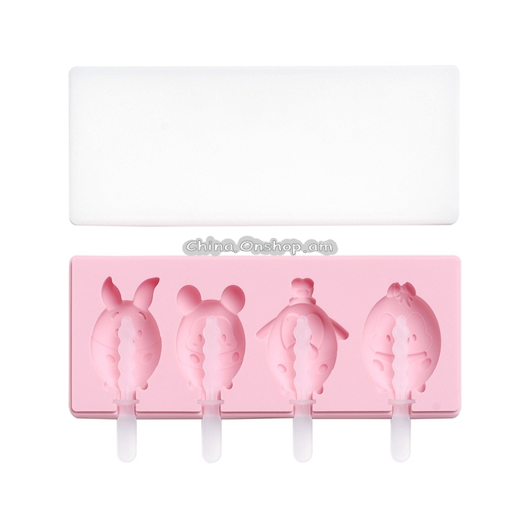 2 PCS Handmade Cartoon Homemade Ice Cream Silicone Stick Ice Mold with Lid DIY Ice Box, Style:Piggy