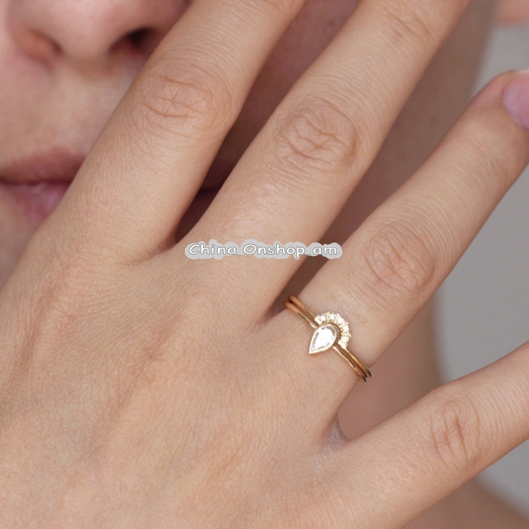 Women Water Drop 14k Gold Wedding Ring, Ring