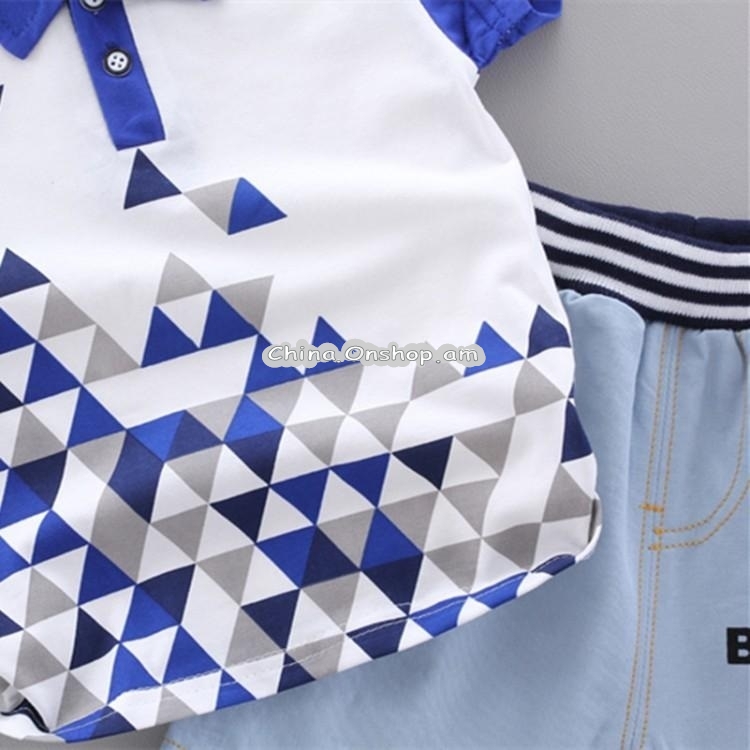 Boys T-shirt Short Sleeve Suit (Color:Blue Size:80cm) Lead Time: 1~3 Days