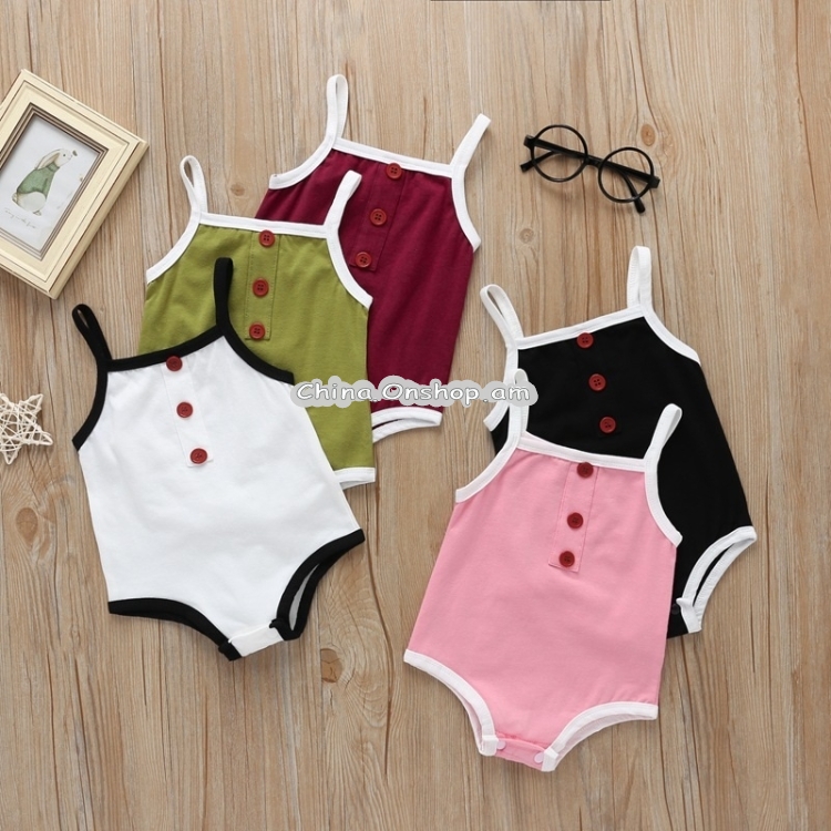 Solid Color Sleeveless Sling Bodysuit For Babies