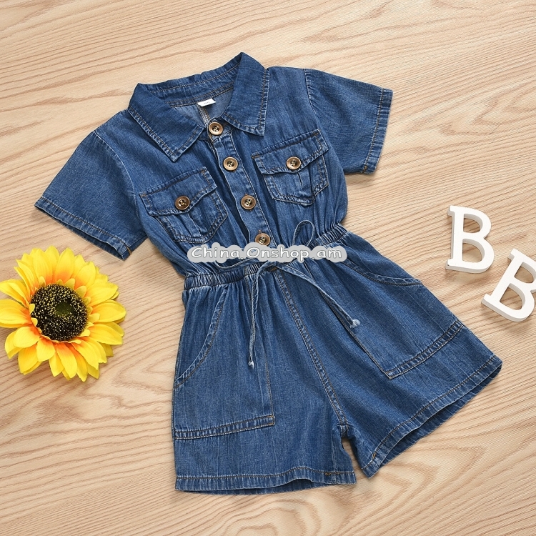 Casual Short-sleeved One-piece Children Denim Shorts Cotton