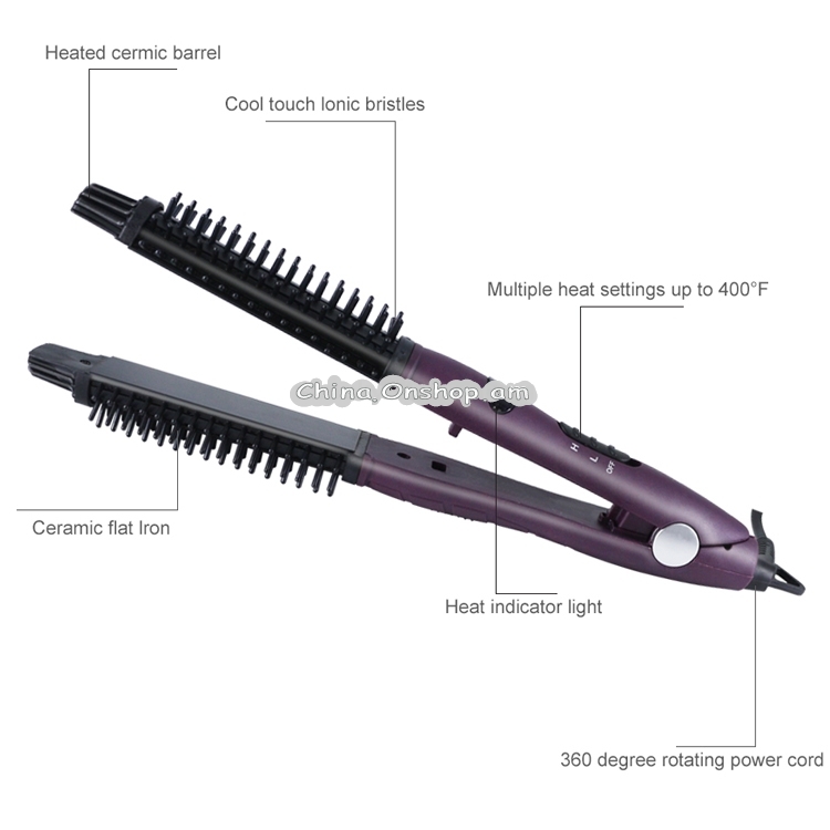 4 in 1 Ceramic Styler Hair Curler Brush Straight Curling Iron comb