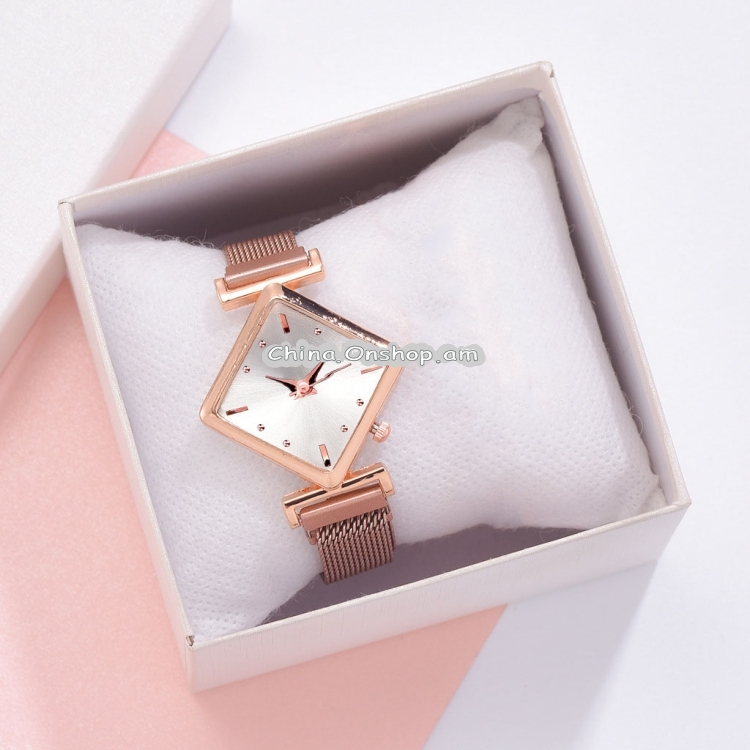 Ladies Diamond Dial Quartz Watch, Colour: Rose Gold White