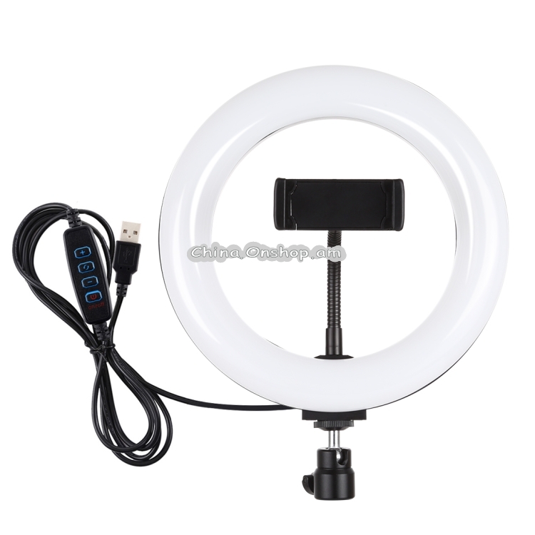 PULUZ 7.9 inch 20cm USB 3 Modes Dimmable Dual Color Temperature LED Curved Light Ring Vlogging Selfie Photography Video Lights with Phone Clamp(Black)
