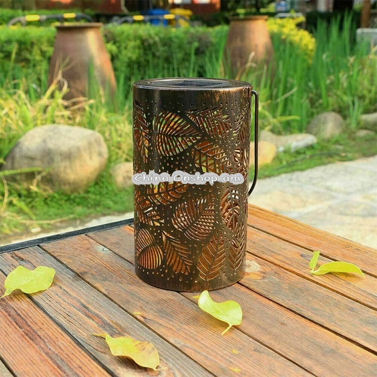 Outdoor Solar Wrought Iron Projection Lamp Hollow Wall Hanging Portable Garden Decorative Lamp