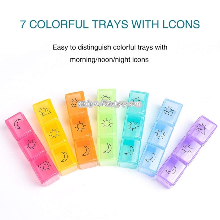 One Week Use 21-Compartment Portable Colorful Medicine Box