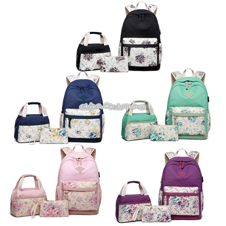 3 PCS/Set 777 Printed Student Backpack Large-Capacity Computer Backpack