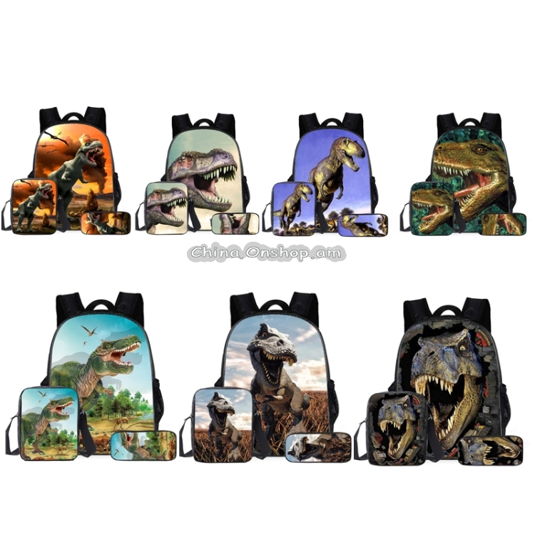 16-inch ZZ46 3 PCS / Set Child Dinosaur School Bag Kindergarten Pupils Backpack