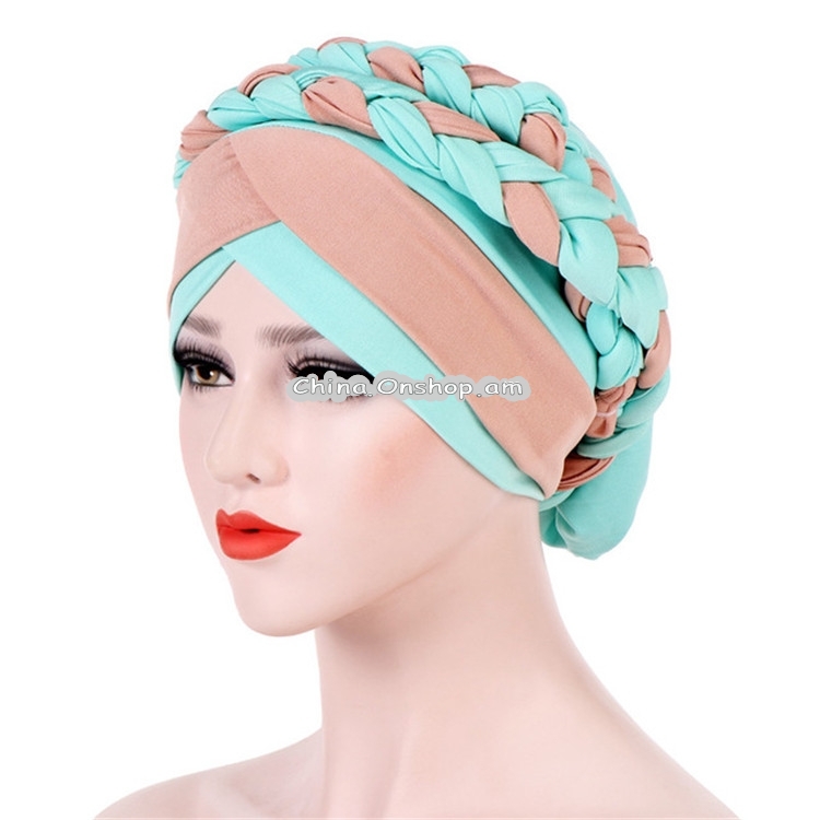 Two-color Braided Milk Silk Turban Cap, Size:M(56-58cm)