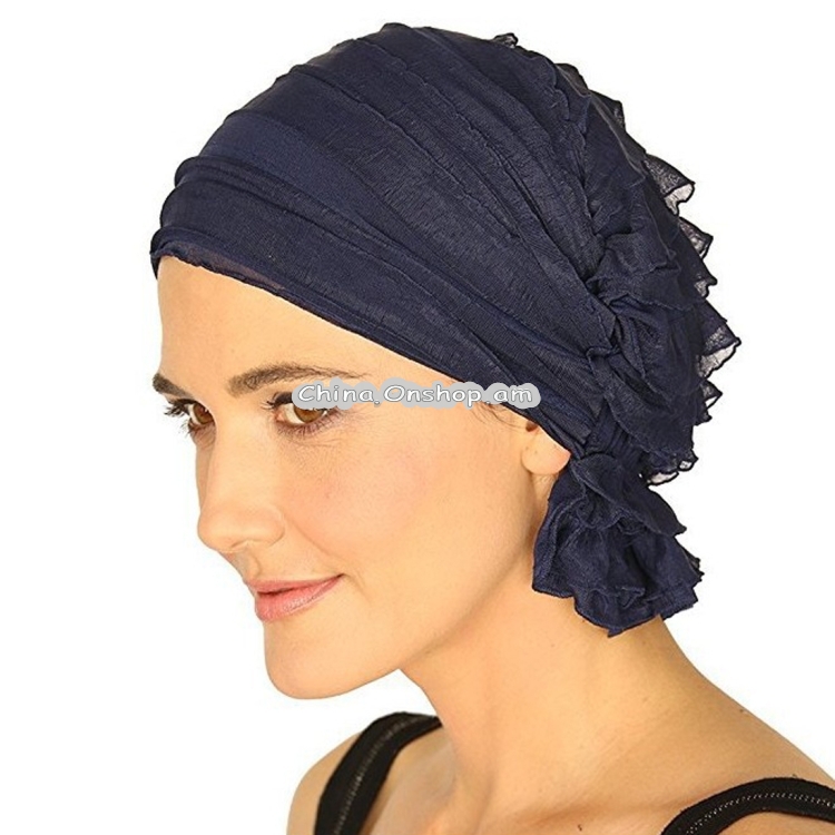 Muslim Stacking Cap Chiffon Fold Turban Cap Chemotherapy Cap (White + Black)