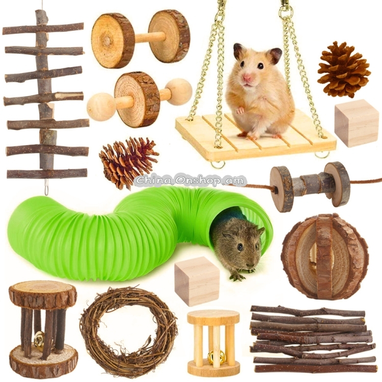 15 PCS / Set Hamster Toy Pet Rabbit Guinea Pig Parrot Play Grinding Wood Toys