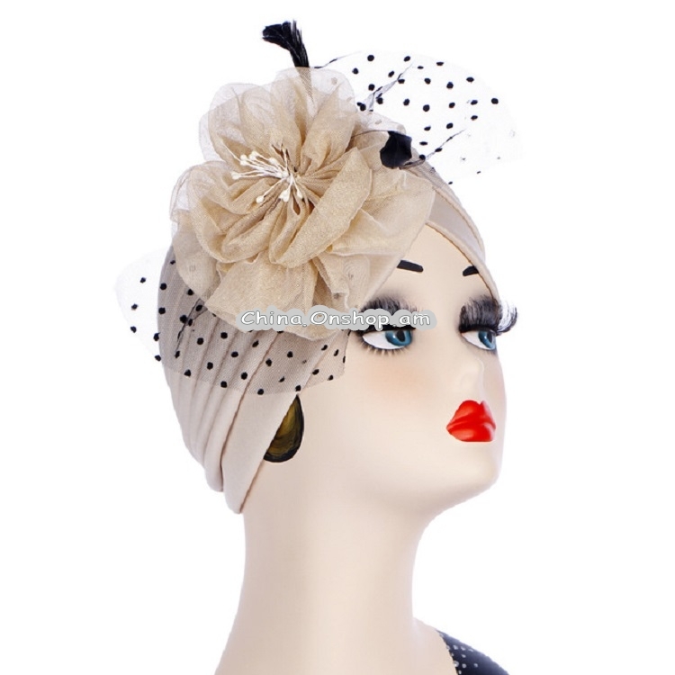 Spring and Autumn Flowers Dots Mesh Turban Hat Wrap Hat