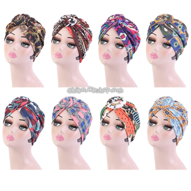 Cotton Whirlpool Flower Shape Turban Hat(Circle Black Yellow Rope)