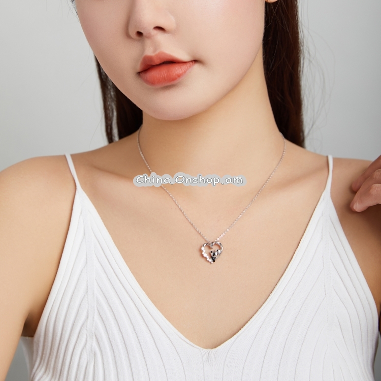 S925 Sterling Silver Heart-shaped Panda Women Nacklace Jewelry