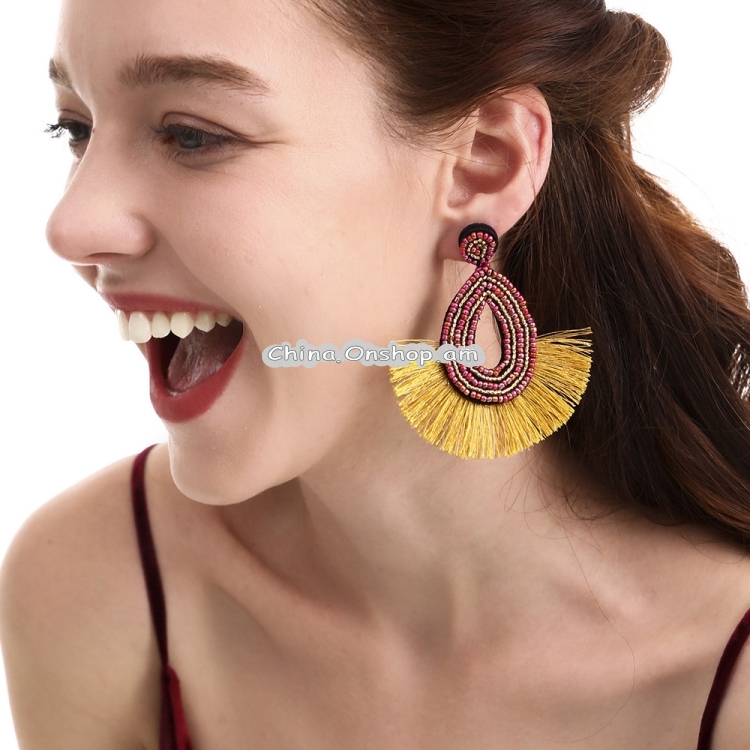 Bohemian Tassel Earrings Female Ethnic Style Rice Bead Earrings