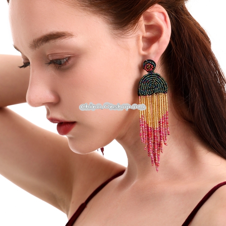 Ethnic Earrings Handmade Beaded Bohemian Tassel Earrings